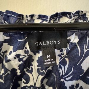 Talbots Navy and White Patterned Sheer Blouse